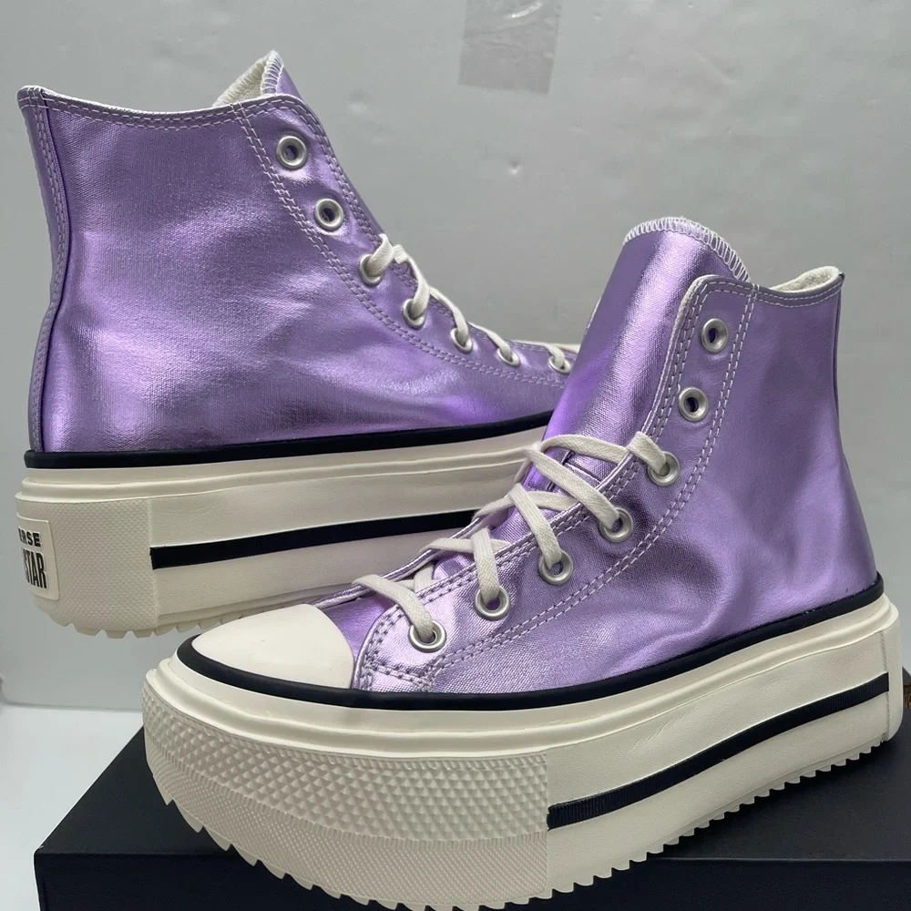 Converse Metallic Lavender Platform High-Top Sneakers